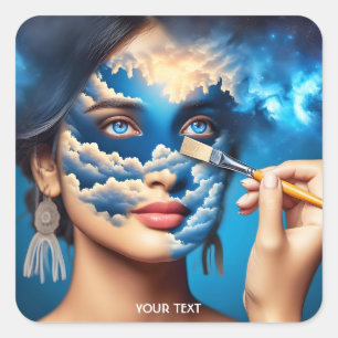 Fantasy Niedlich Girl Brush Sky Quadratischer Aufkleber