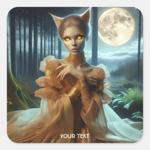 Fantasy Niedlich Girl Cat Ears Quadratischer Aufkleber