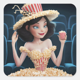Fantasy Niedlich Girl Cinema Popcorn Quadratischer Aufkleber