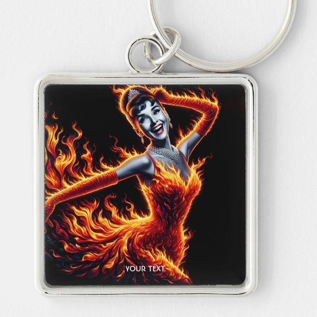 Fantasy Niedlich Girl Fire Dress Schlüsselanhänger (Vorne)