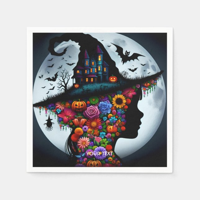 Fantasy Niedlich Girl Hexe Halloween Serviette (Vorderseite)
