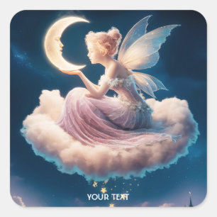 Fantasy Niedlich Girl Moon Quadratischer Aufkleber