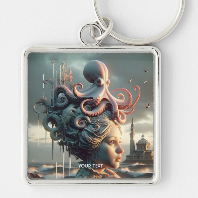 Fantasy Niedlich Girl Octopus Sea Schlüsselanhänger (Vorne)