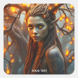 Fantasy Niedlich Girl Orange Eyes Quadratischer Aufkleber