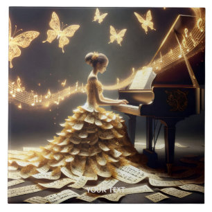 Fantasy Niedlich Girl Playing Piano Fliese