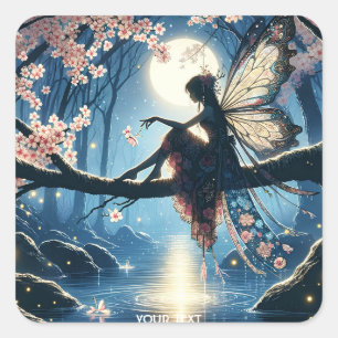 Fantasy Niedlich Girl Sakura Quadratischer Aufkleber