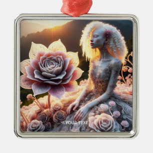 Fantasy Niedlich Girl White Blume Ornament Aus Metall