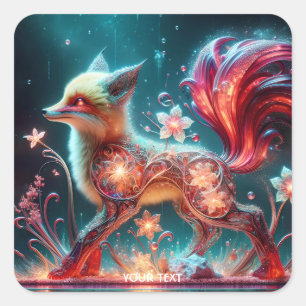 Fantasy Niedlich Glass Fox Red Quadratischer Aufkleber