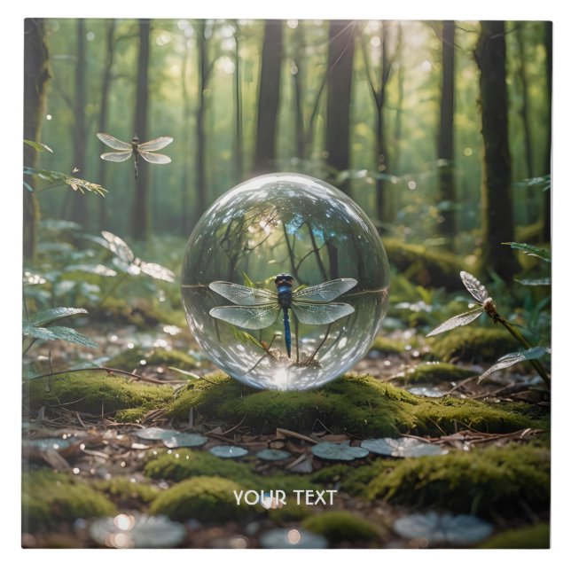 Fantasy Niedlich Glass Sphere Dragonfly Fliese (Vorderseite)