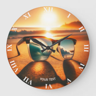 Fantasy Niedlich Glasses Sunset Beach Große Wanduhr