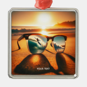Fantasy Niedlich Glasses Sunset Beach Ornament Aus Metall