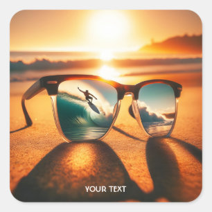 Fantasy Niedlich Glasses Sunset Beach Quadratischer Aufkleber