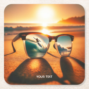 Fantasy Niedlich Glasses Sunset Beach Rechteckiger Pappuntersetzer