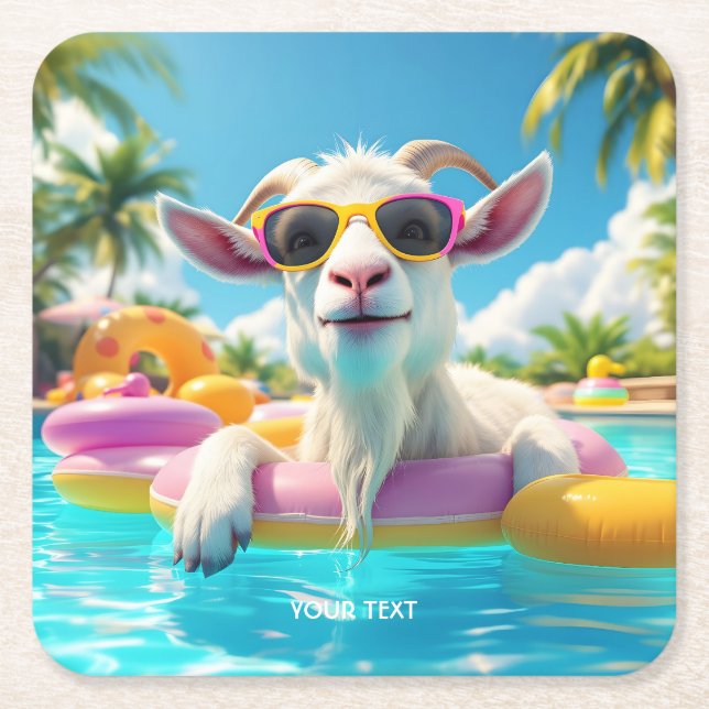 Fantasy Niedlich Goat Float Brille Rechteckiger Pappuntersetzer (Vorderseite)