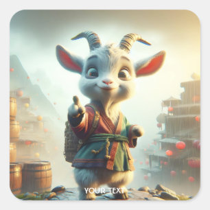 Fantasy Niedlich Goat Gesture Street Quadratischer Aufkleber