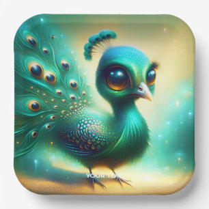 Fantasy Niedlich Green Baby Peacock Pappteller