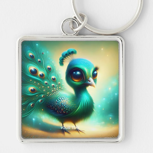 Fantasy Niedlich Green Baby Peacock Schlüsselanhänger (Vorne)