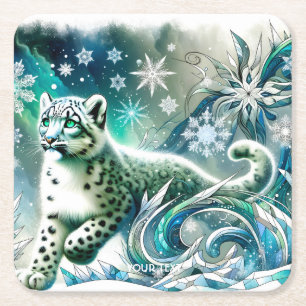 Fantasy Niedlich Green Eyes Leopard Rechteckiger Pappuntersetzer
