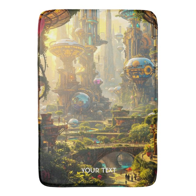 Fantasy Niedlich Green Future City Badematte (Vorderseite Vertikal)