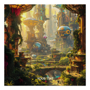 Fantasy Niedlich Green Future City Poster