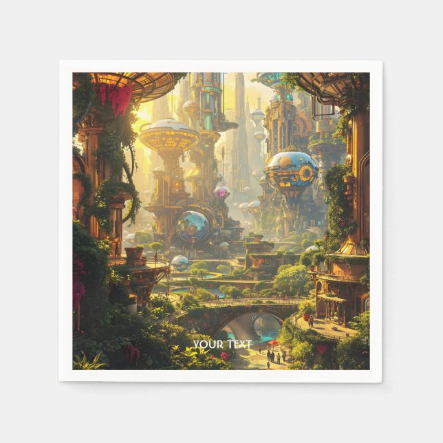 Fantasy Niedlich Green Future City Serviette (Vorderseite)