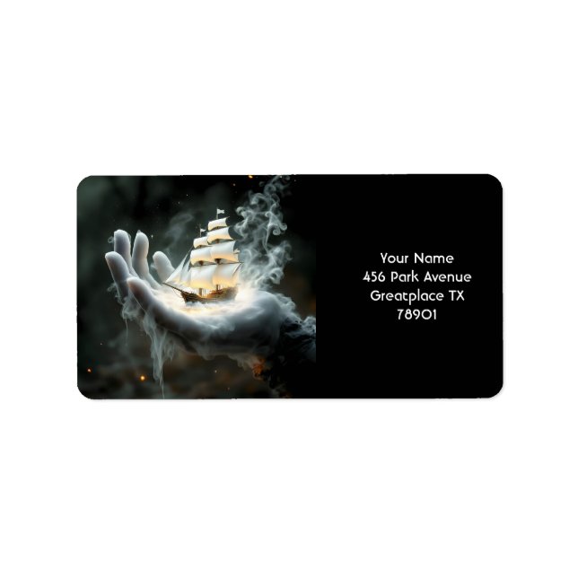 Fantasy Niedlich Handschiff Rauch Adressaufkleber (Vorne)