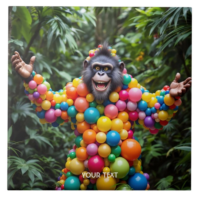 Fantasy Niedlich Happy Colorful Monkey Fliese (Vorderseite)