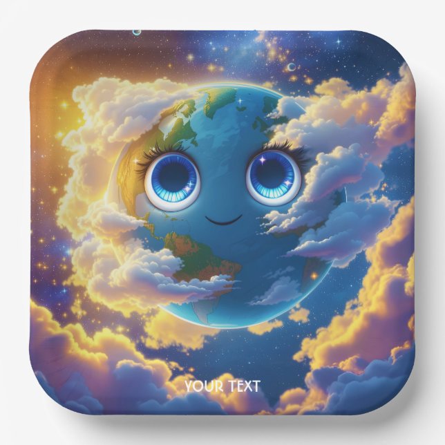 Fantasy Niedlich Happy Earth Space Pappteller (Vorderseite)