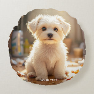 Fantasy Niedlich Happy Maltese Puppy Rundes Kissen