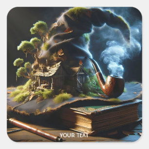 Fantasy Niedlich Hat Book Table Quadratischer Aufkleber