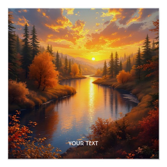 Fantasy Niedlich Herbst Sonnenuntergang Landschaft Poster (Vorderseite)