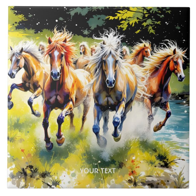 Fantasy Niedlich Herd Wilde Pferde Fliese (Vorderseite)