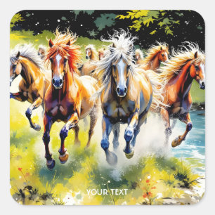 Fantasy Niedlich Herd Wilde Pferde Quadratischer Aufkleber
