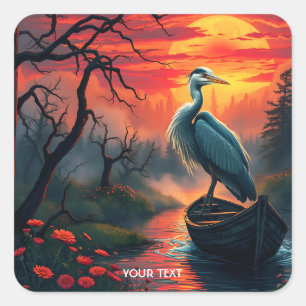 Fantasy Niedlich Heron Abend Lake Quadratischer Aufkleber