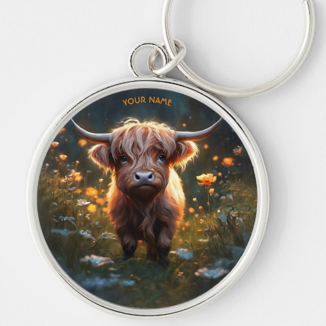 Fantasy Niedlich Highland Baby Cow Schlüsselanhänger (Vorne)