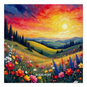 Fantasy Niedlich Hills Blume Sonnenuntergang Poster