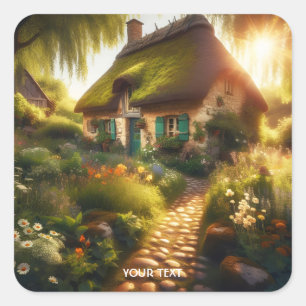 Fantasy Niedlich Idyllic Country House Quadratischer Aufkleber