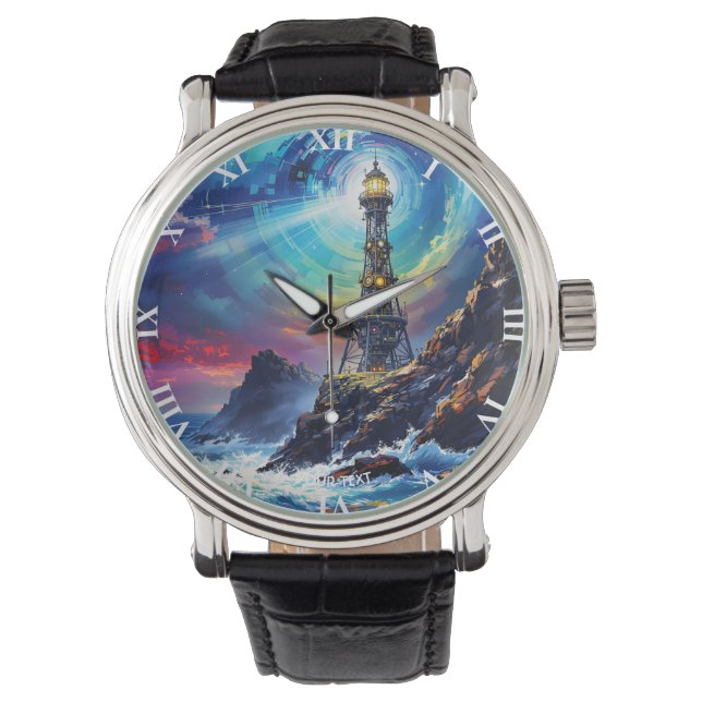 Fantasy Niedlich Iron Lighthouse Cliff Armbanduhr (Vorderseite)