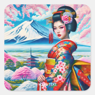 Fantasy Niedlich japanische Ladys Gardens Quadratischer Aufkleber