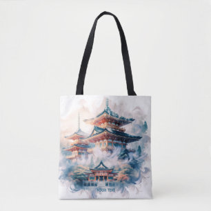 Fantasy Niedlich Japanischer Tempel Wasserfarbe Tasche