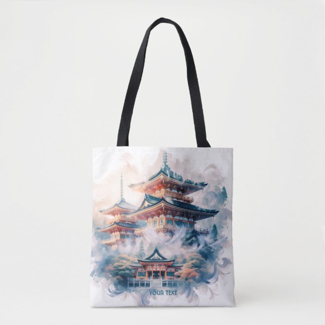 Fantasy Niedlich Japanischer Tempel Wasserfarbe Tasche (Vorderseite)