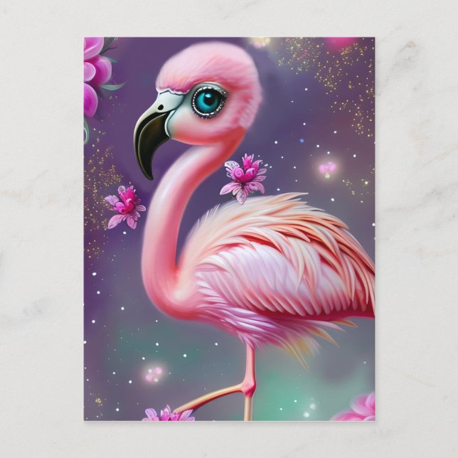 Fantasy Niedlich Kawaii Babyflamingo Postkarte (Vorderseite)