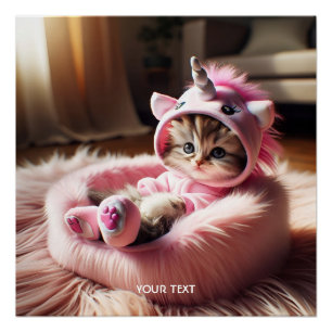 Fantasy Niedlich Kitten Einhornbett Poster