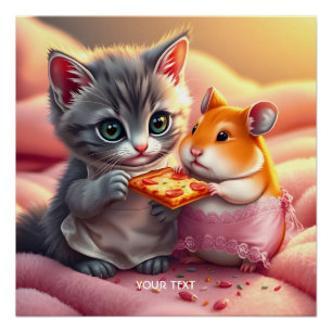 Fantasy Niedlich Kitten Hamster Pizza Poster