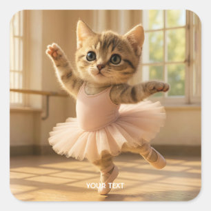 Fantasy Niedlich Kitten Kleine Ballerina Quadratischer Aufkleber