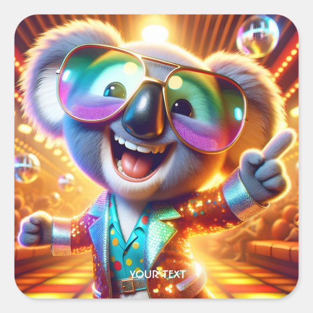 Fantasy Niedlich Koala Dancing Disco Quadratischer Aufkleber (Vorderseite)