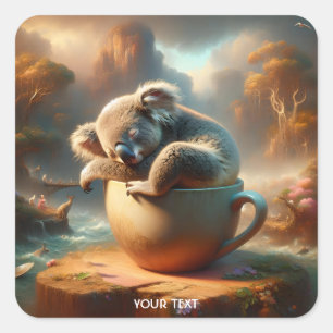 Fantasy Niedlich Koala Tea Cup Quadratischer Aufkleber