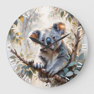 Fantasy Niedlich Koala Tree Wasserfarbe Große Wanduhr