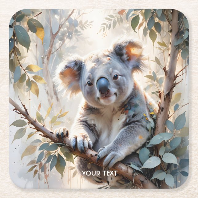 Fantasy Niedlich Koala Tree Wasserfarbe Rechteckiger Pappuntersetzer (Vorderseite)