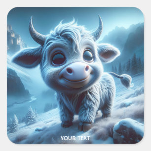 Fantasy Niedlich Lächeln Baby Bull Quadratischer Aufkleber